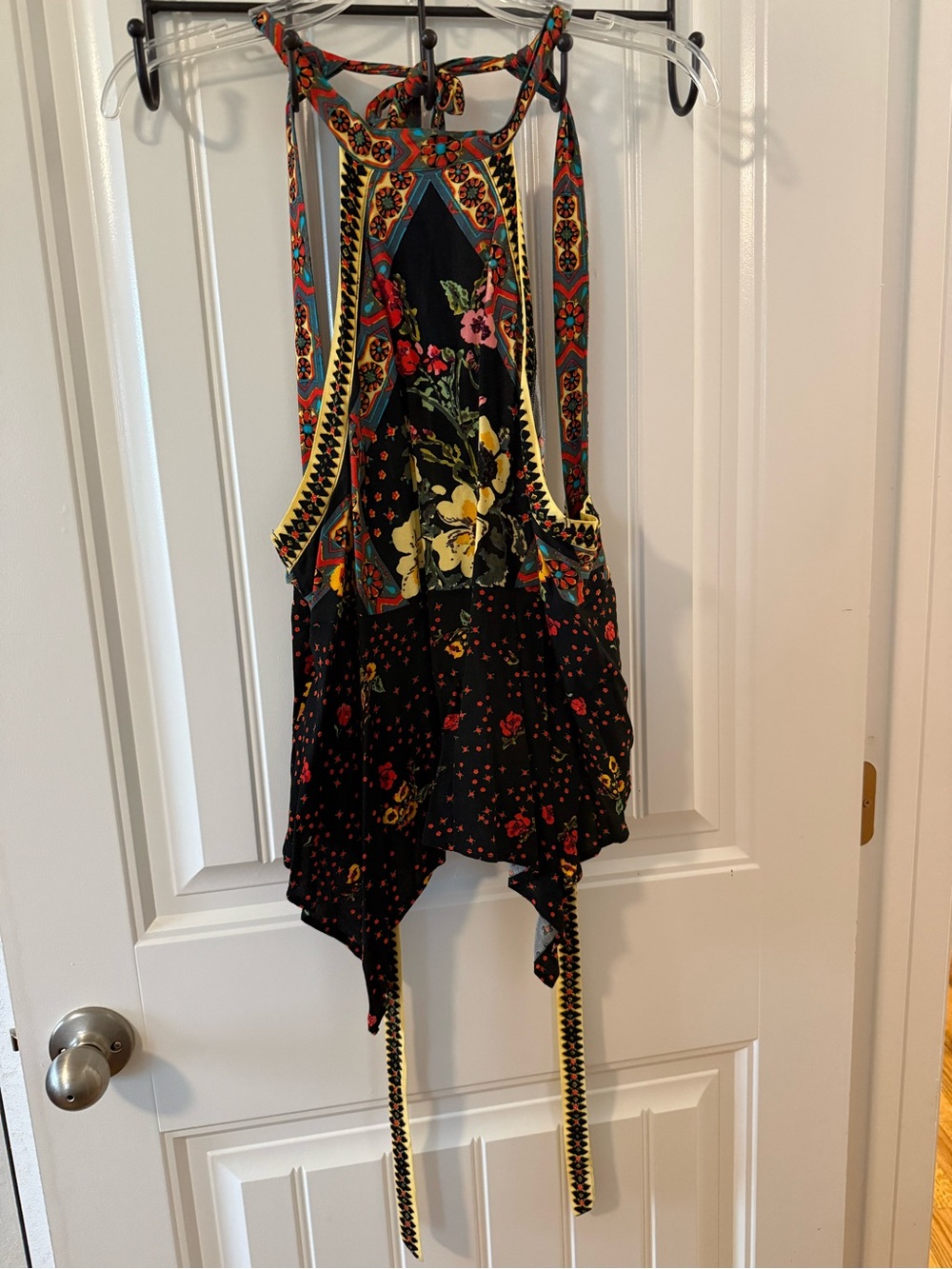 Free People Boho Floral Black Halter  with Yellow Accents